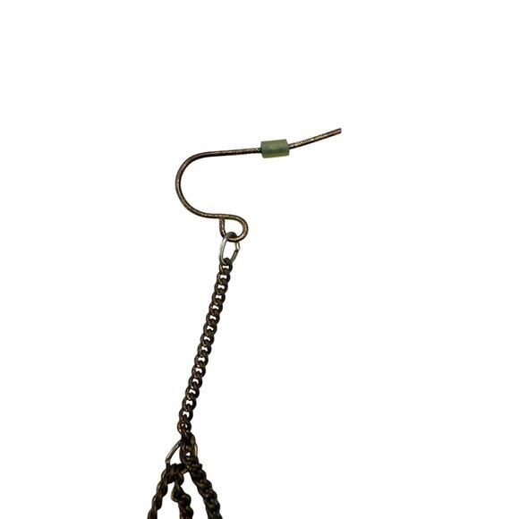 Blue Brown Asymmetrical Peacock Feathers Dangle Drop Chain Earrings Gold Tone - Picture 2 of 4